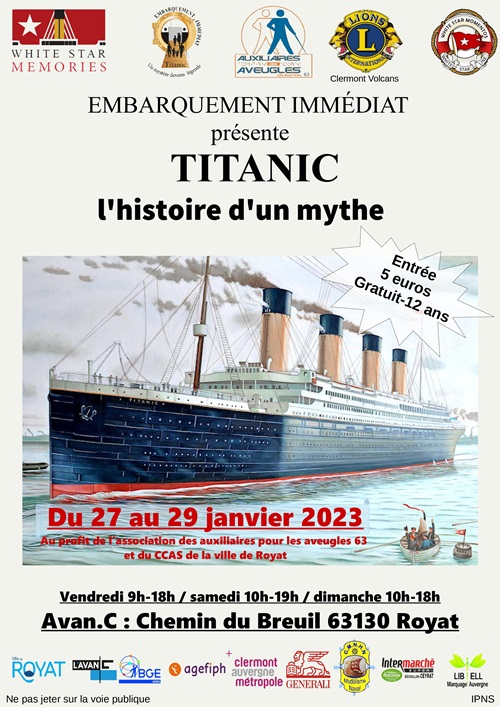 Lire la suite à propos de l’article Exposition Titanic à Royat du 25 au 29 janvier 2023