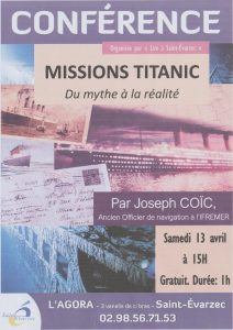 Lire la suite à propos de l’article Conférence « Missions Titanic » à Saint-Évarzec le samedi 13 avril 2024