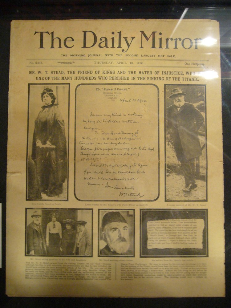 Couverture du Daily Mirror rendant hommage à William Stead.