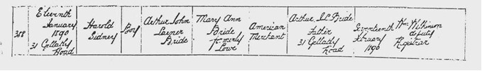 L’acte de naissance de Harold Bride (archives nationales)